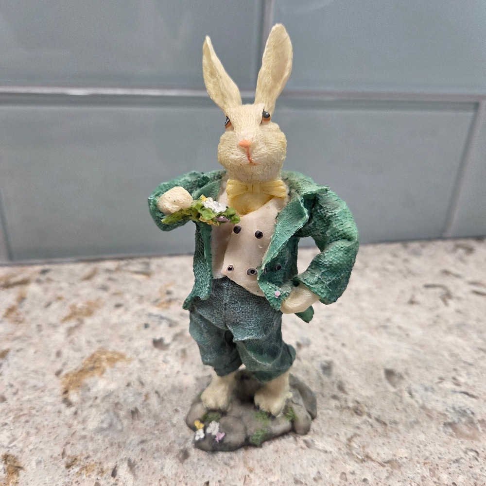 Vintage Don Mechanic Enterprises Dapper Rabbit Figurine Green Tailcoat Easter